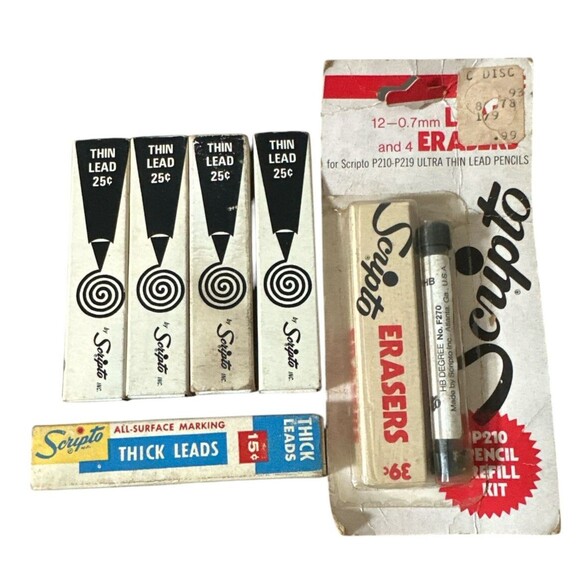 Vintage Scripto Pencil Lead Bundle 4 Thin Lead, 1 Thick‎ Lead, Pencil Refill Kit - Picture 1 of 8